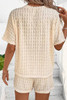 Beige Frill Textured Short Sleeve Top and Drawstring Shorts Set Beige Frill Textured Short Sleeve Top and Drawstring Shorts Set