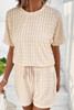 Beige Frill Textured Short Sleeve Top and Drawstring Shorts Set Beige Frill Textured Short Sleeve Top and Drawstring Shorts Set