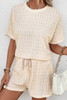 Beige Frill Textured Short Sleeve Top and Drawstring Shorts Set Beige Frill Textured Short Sleeve Top and Drawstring Shorts Set