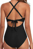 Black 2-tone Crossed Cutout Backless Monokini