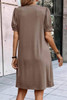 Desert Palm Notched Neck Pleated Puff Sleeve Shift T-shirt Dress