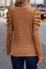 Chestnut Solid Color Textured Buttoned Gigot Sleeve Top