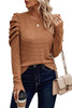 Chestnut Solid Color Textured Buttoned Gigot Sleeve Top