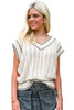 White Contrast Trim V Neck Cable Knit Sweater Vest