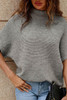 Medium Grey High Neck Short Bat Sleeve Sweater