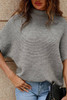 Medium Grey High Neck Short Bat Sleeve Sweater Medium Grey High Neck Short Bat Sleeve Sweater