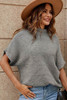 Medium Grey High Neck Short Bat Sleeve Sweater