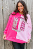 Pink Color Block Sequined Cowgirl Boots Graphic Sweatshirt