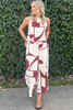 White Abstract Printed Button Back Vest and Wide Leg Pants Set