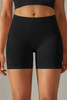 Black Solid Color High Waist Tummy Control Active Shorts
