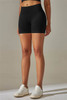 Black Solid Color High Waist Tummy Control Active Shorts