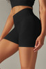 Black Solid Color High Waist Tummy Control Active Shorts