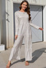 Light Grey Mix Striped Long Sleeve Wide Leg Jumpsuit