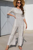 Light Grey Mix Striped Long Sleeve Wide Leg Jumpsuit