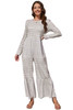 Light Grey Mix Striped Long Sleeve Wide Leg Jumpsuit