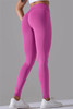 Bright Pink Solid Color Seamless V-Waistband Sports Leggings