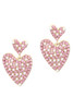Pink Rhinestone Pearl Dual Heart Shape Valentine Earrings