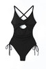 Black Ribbed Sexy Cutout Ruched Monokini