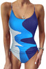 Sky Blue Printed Color Block Drawstring Sides One Piece Swimsuit