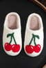 White Cute Fruit Cherry Pattern Winter Plush Slippers