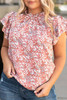 Pink Plus Size Floral Print Ruffled Sleeve Frilled Neck Blouse Pink Plus Size Floral Print Ruffled Sleeve Frilled Neck Blouse