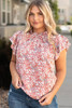 Pink Plus Size Floral Print Ruffled Sleeve Frilled Neck Blouse Pink Plus Size Floral Print Ruffled Sleeve Frilled Neck Blouse