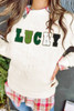White LUCKY Chenille Embroidered Cable Knit Pullover Sweatshirt White LUCKY Chenille Embroidered Cable Knit Pullover Sweatshirt