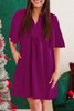 Rose Red Notched Neck Wide Sleeve Pleated Plus Size Dress Rose Red Notched Neck Wide Sleeve Pleated Plus Size Dress