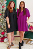 Rose Red Notched Neck Wide Sleeve Pleated Plus Size Dress Rose Red Notched Neck Wide Sleeve Pleated Plus Size Dress