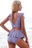 Multicolor Open Back Ruched Halter Top Shorts Tankini Set