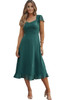 Sea Green Shirred Open Back Sweetheart Neck Ruffled Midi Dress