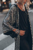 Silvery Sequin 3/4 Sleeve Kimono