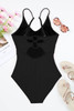 Black Ribbed Textured Scoop Neck One Piece Swimsuit