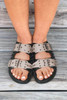 Black Retro Buckle Rivet Detail 2-tone Patched PU Slippers