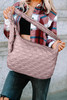 Pink Checkered Bubble Textured Zipped Large Tote Bag