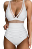 White Mesh Insert V Neck High Waist Monokini