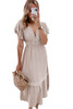 Oatmeal Lace V Neck Ruffled Sleeve Empire Waist Dress