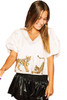 White Sequined Tiger V Neck Puff Sleeve Blouse White Sequined Tiger V Neck Puff Sleeve Blouse