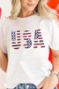 White USA Flag Sequin Patched Round Neck T Shirt