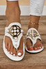 White Metal Décor Leather Thong Slippers