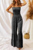Black Khaki Thin Straps Smocked Bodice Wide Leg Floral Jumpsuit Black Khaki Thin Straps Smocked Bodice Wide Leg Floral Jumpsuit