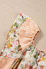 Apricot Pink Floral Patchwork Square Neck Ruffle Sleeve Blouse