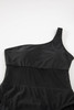 Black Single Shoulder Mesh Patchwork One-piece Swimwear