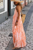 Orange Abstract Print Spaghetti Straps Backless Tiered Maxi Dress