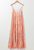 Orange Abstract Print Spaghetti Straps Backless Tiered Maxi Dress