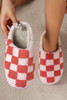 Fiery Red Checkered Print Fuzzy Slip On Winter Slippers Fiery Red Checkered Print Fuzzy Slip On Winter Slippers