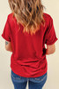 Red Casual Plain Crew Neck Tee