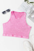 Pink Ribbed Mineral Wash Racerback Cropped Tank Top