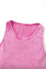 Pink Ribbed Mineral Wash Racerback Cropped Tank Top