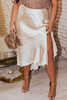 Beige Satin Split Ruffled High Waist Plus Size Skirt Beige Satin Split Ruffled High Waist Plus Size Skirt